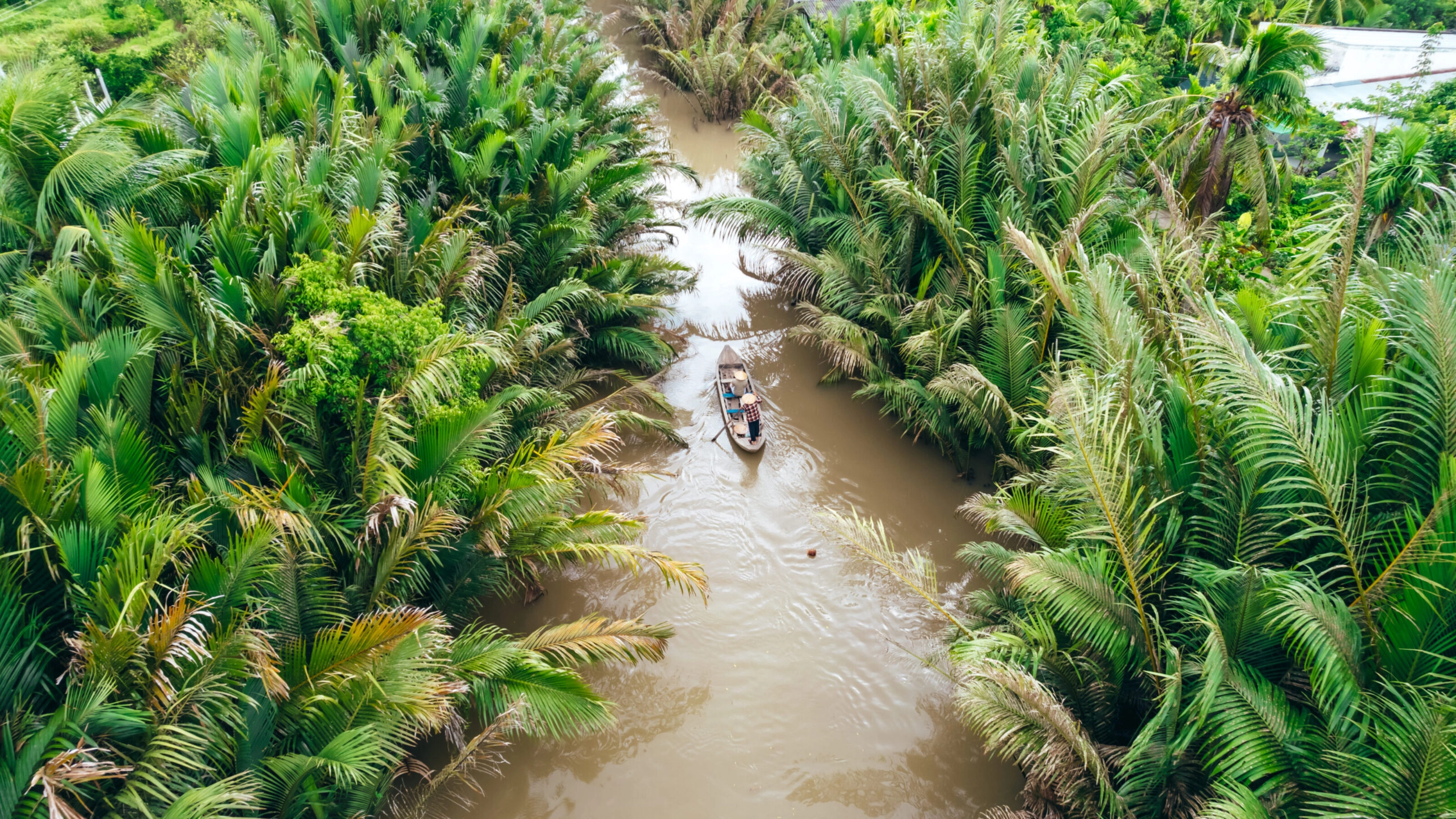 A small boat on the Mekong River in Vietnam