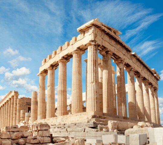Parthenon temple on a bright day. Acropolis in Athens, Greece