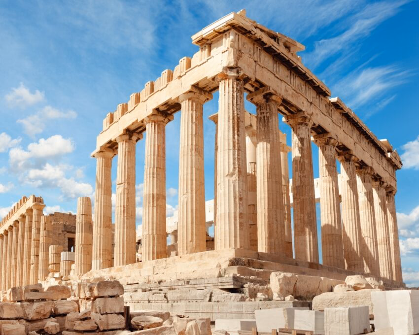 Parthenon temple on a bright day. Acropolis in Athens, Greece