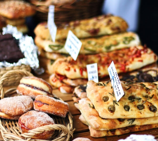 Array of freshly-baked bread at a food market in Auckland, New Zealand