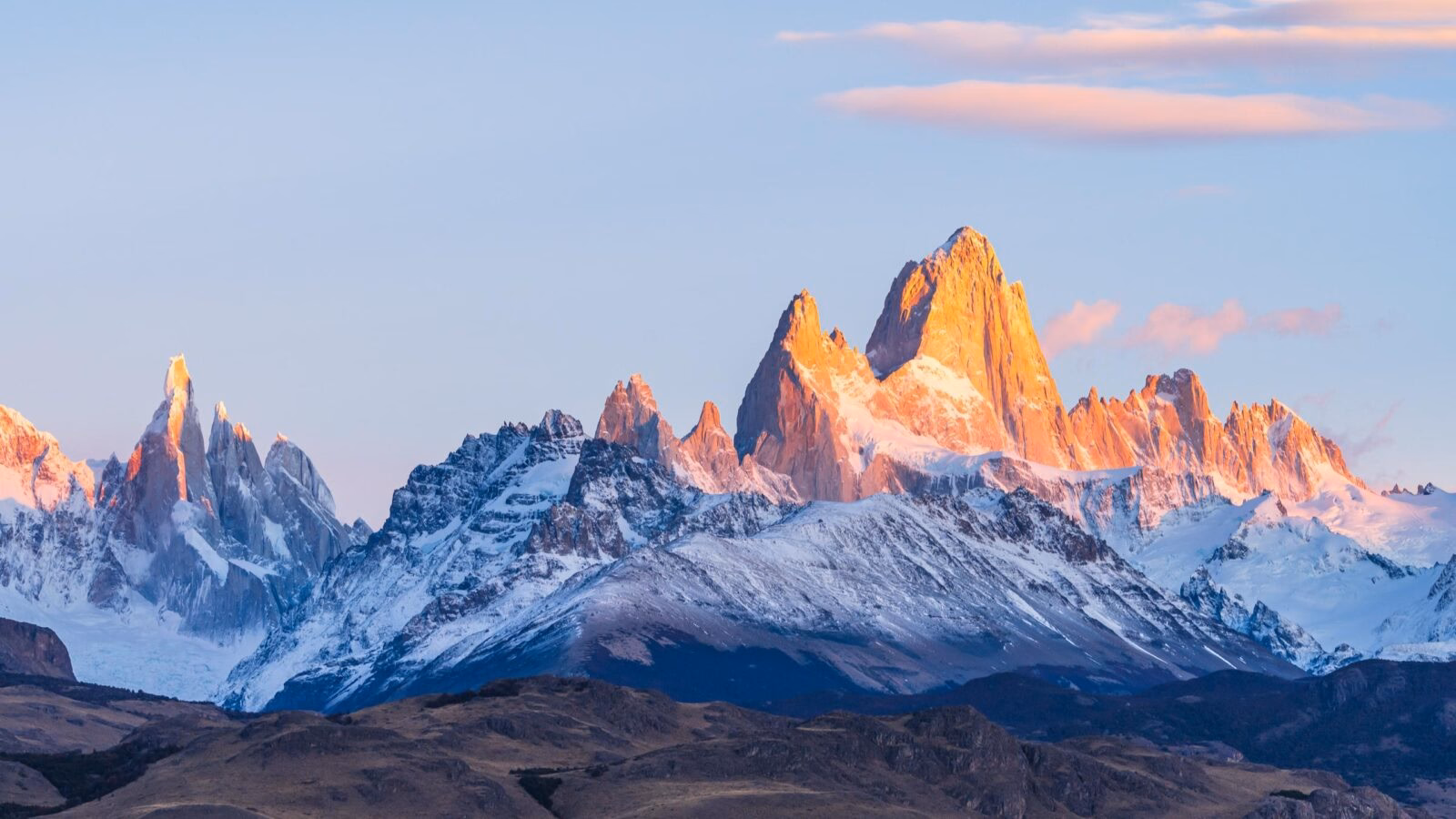 Sunrise over Mount Fitz Roy, near El Chalten in Argentina
