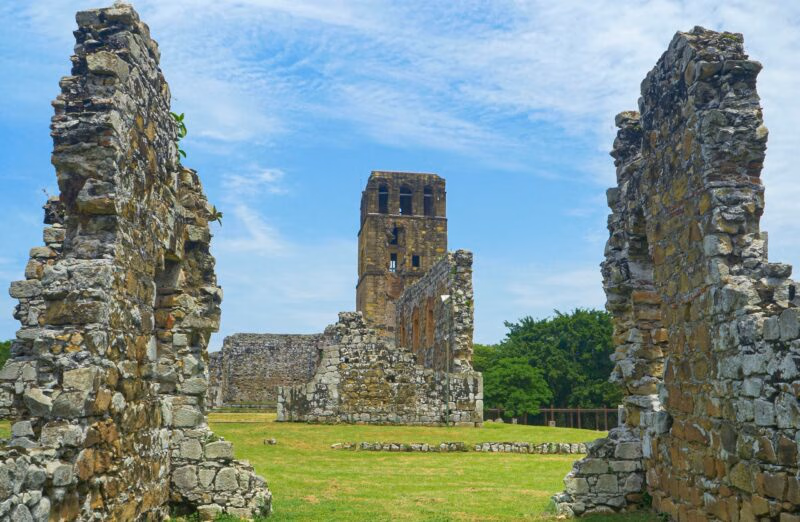 Well-preserved stone ruins of destroyed medieval cathedral