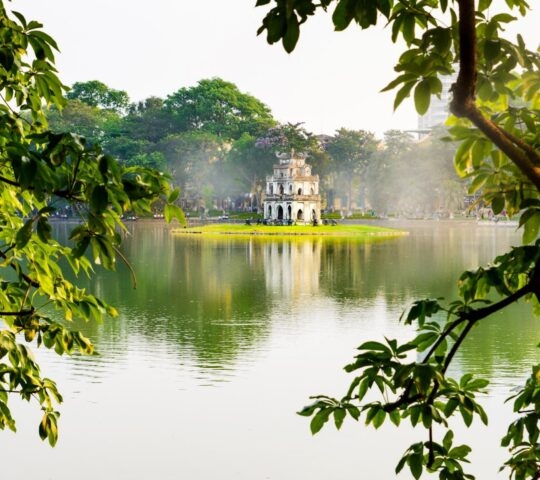 Turtle Tower in Hanoi Hoan Kiem lake in Vietnam