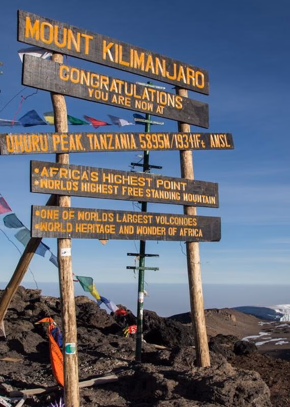 Sign on the top of Mount Kilimanjaro, Tanzania
