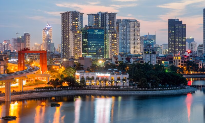 Aerial skyline view of Hanoi. Hanoi cityscape at twilight