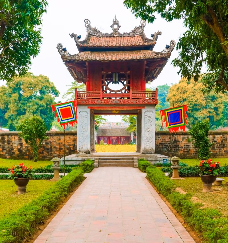 Front Pagoda of the Beautiful Unesco Temple of Literature, Hanoi in Vietnam