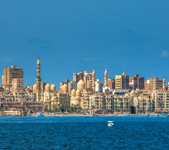 The city skyline by the sea of Alexandria, Egypt