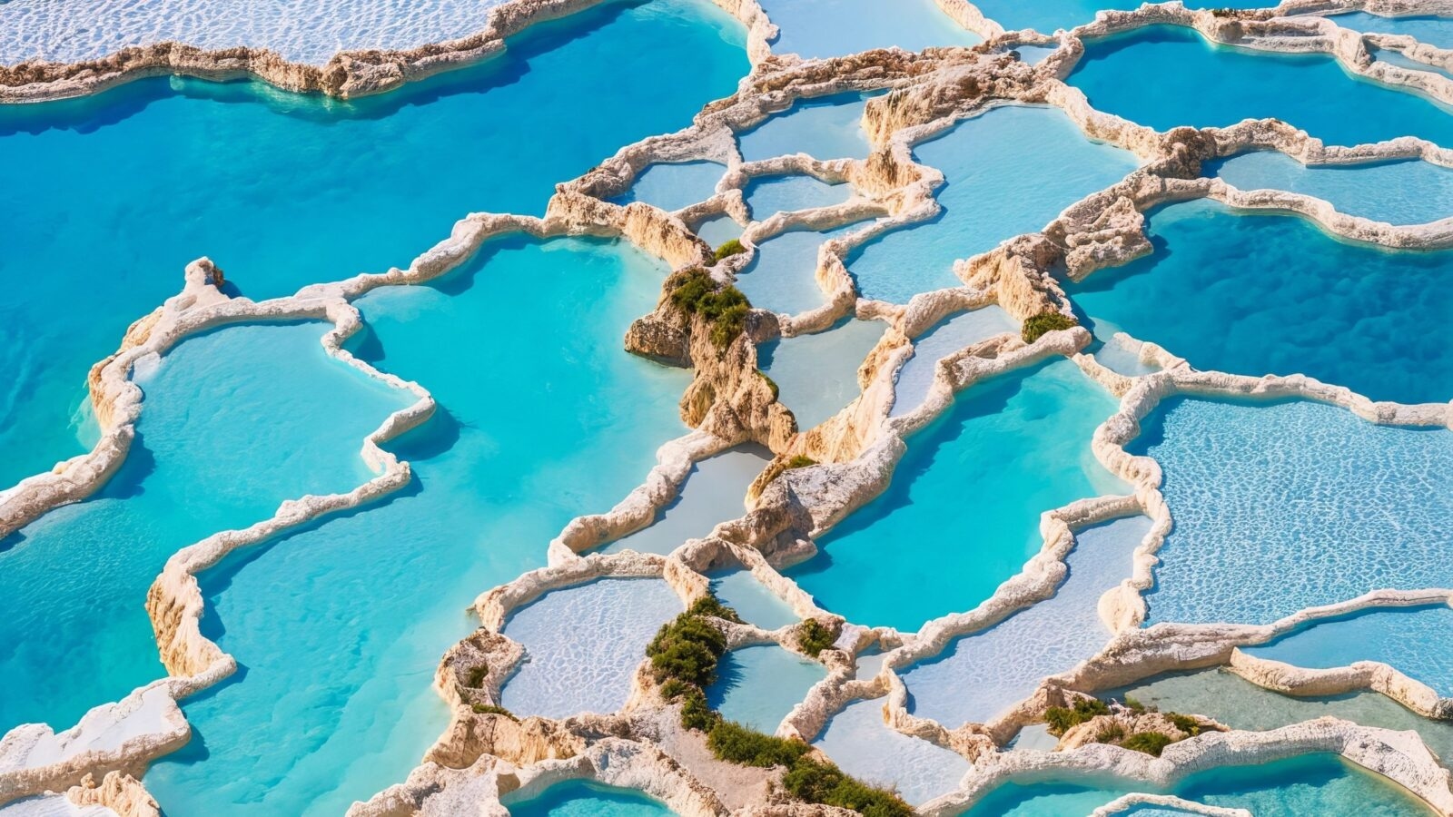 Aerial view of Pamukkale Thermal Pools, Turkey