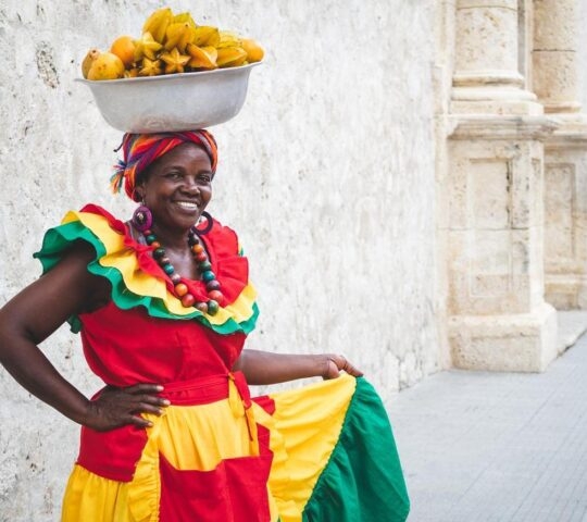Traditional Palenquera Street Vendor in Cartagena de Indias, Colombia