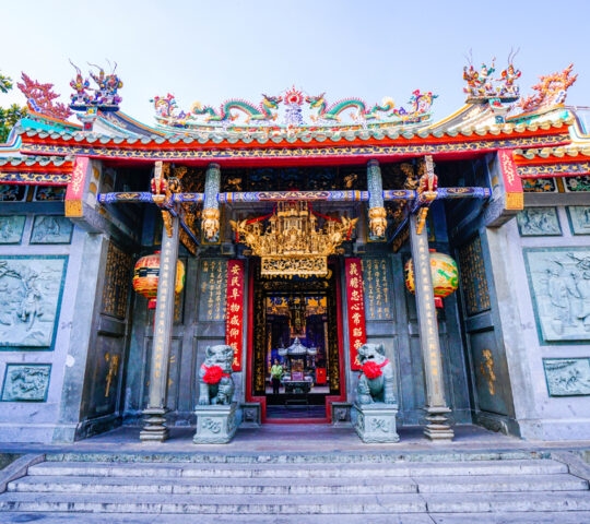 Ho Chi Minh city, Vietnam - JAN 05, 2020: Nghia An Temple (Hoi Quan Nghia An - Chua Ong), one of Chinese Pagoda, one of the oldest temples in Saigon, Vietnam, Asia.