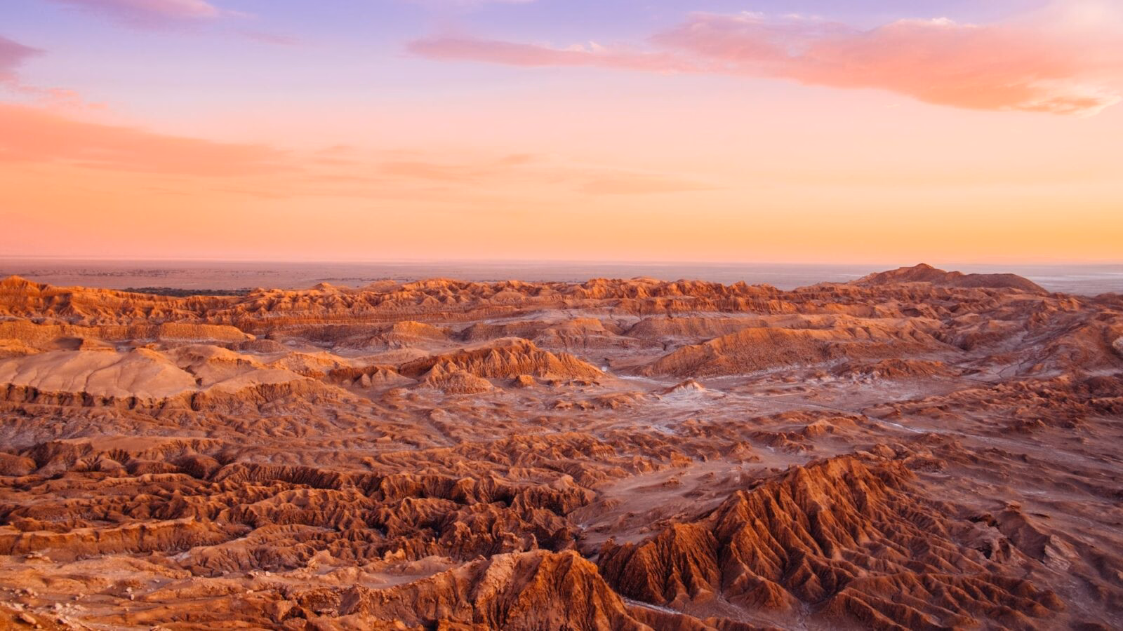 sunset over Valle de la Luna in the Atacama Desert, Chile