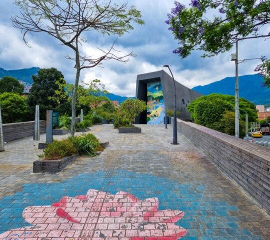 Colombia, Medellin, May 13, 2023, Museum of Memory building and pedestrian path to the entrance