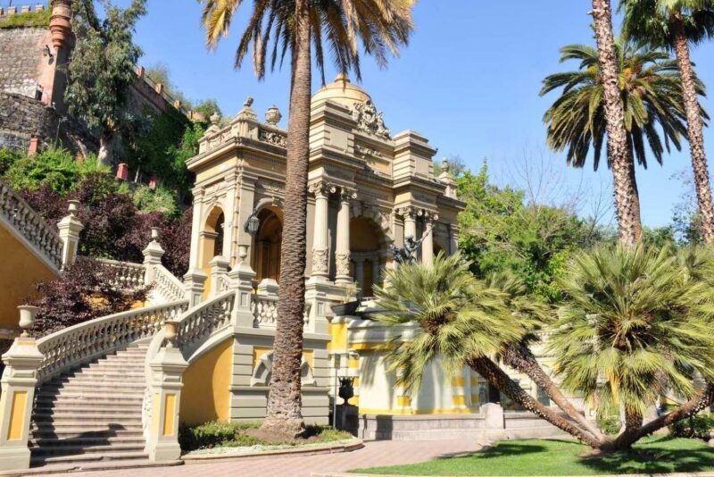 A building with palm trees in Santiago, Chile
