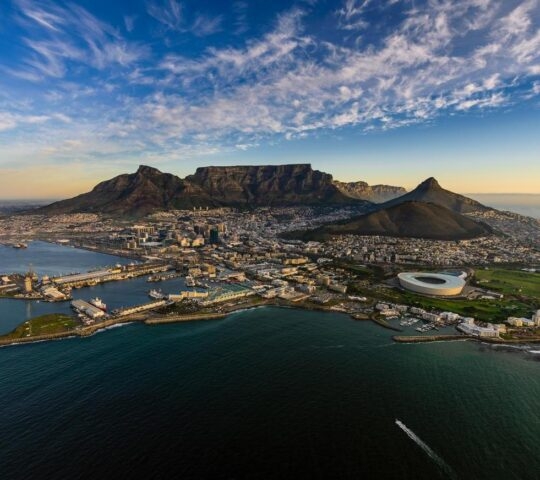 Aerial shot of Table Mountain and Cape Town