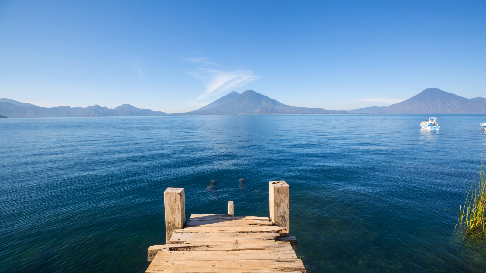 Beautiful lake Atitlan and volcanos in the highlands of Guatemala, Central America