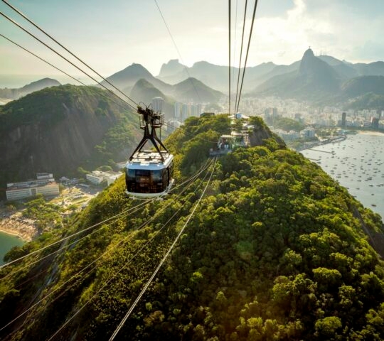 Cable car going to Sugarloaf mountain in Rio de Janeiro, Brazil