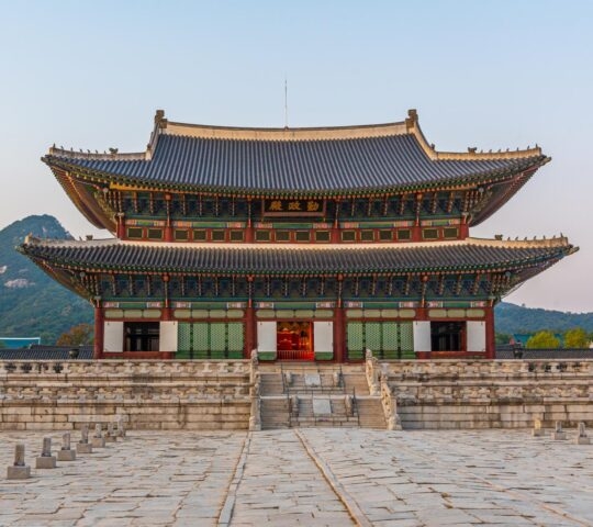 Sunset view of Gyeongbokgung Palace in Seoul, Republic of Korea