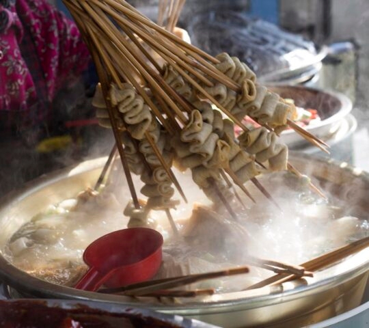 korean local food of oden fish cake, hot street food