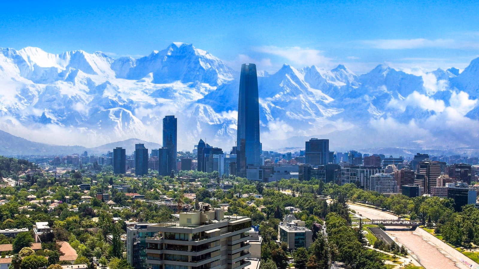 Santiago de Chile skyline with mountains in the background