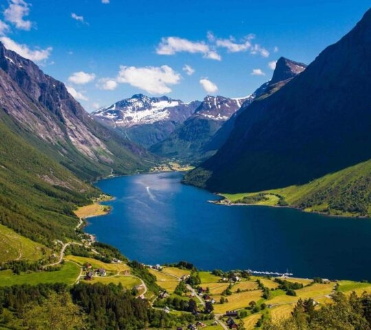 The Hjorundfjord and the Sunnmore Alps near Trandal, More og Romsdal, Norway.