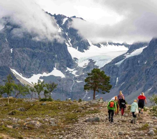 path leading to the Blue Lake Blavatnet (Blåisvannet Blåvatnet) in Lyngen Alps in Norway