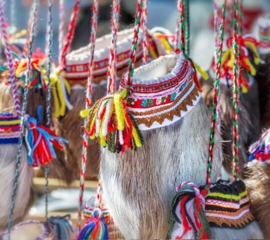 Traditional ethnographic sami bag made of deer fur.