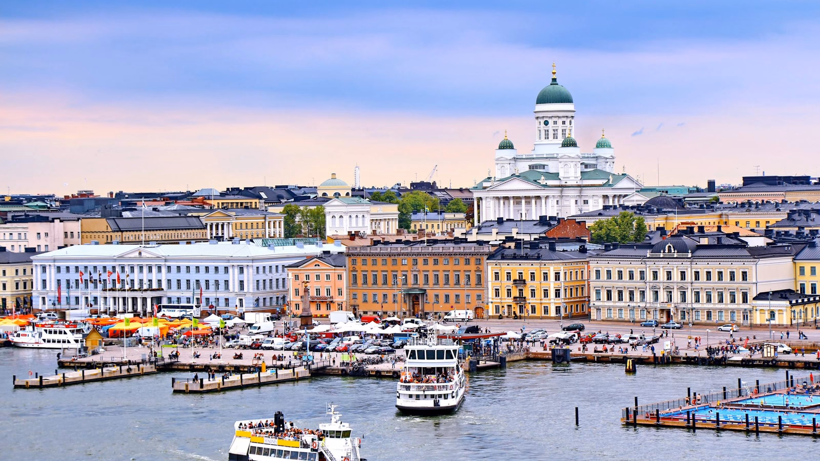 Helsinki cityscape with Helsinki Cathedral and Market Square, Finland
