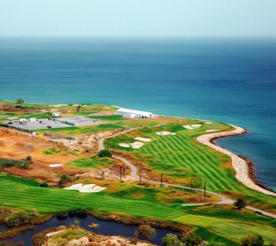 Aerial view of the golf course in Muscat, Oman