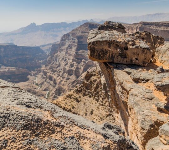 Wadi Ghul canyon in Hajar Mountains, Oman
