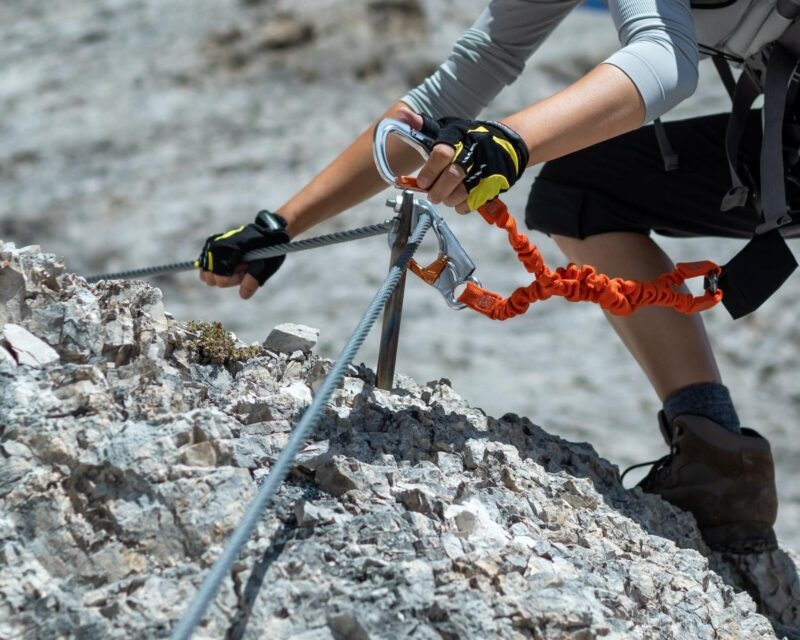 Climbing along a via ferrata