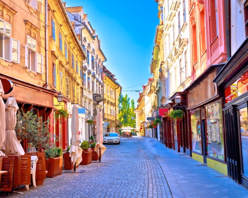 Colorful old town street in Ljubljana, capital of Slovenia