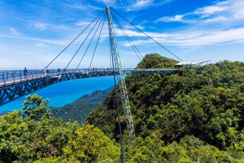 Modern construction - Sky bridge on Langkawi island. Adventure holiday. Tourist attraction of Malaysia.