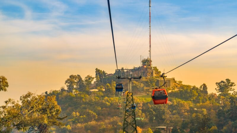 Chilean vineyards in Maipo Valley, close to the capital Santiago de Chile, sunny day and mountains