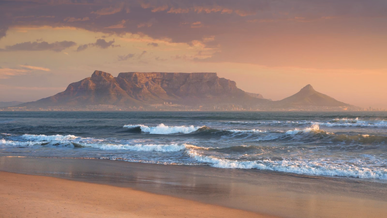 Sunset Beach near Cape Town with views of Table Mountain