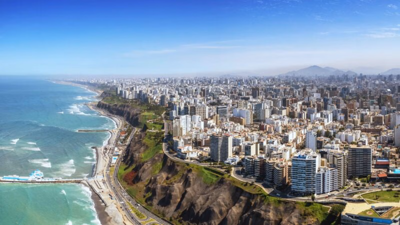 Aerial panorama of Lima, Peru along the coast