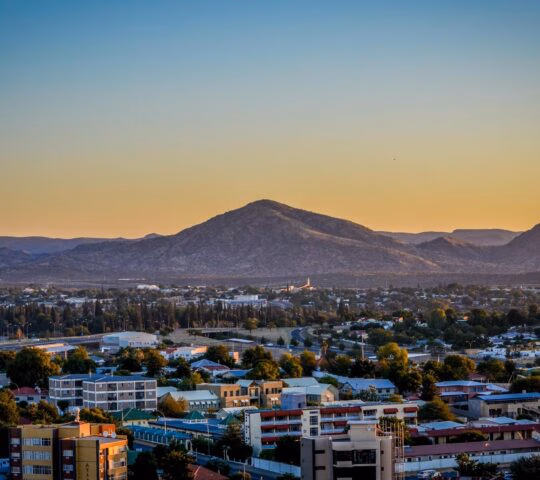 view of Windhoek, Namibia, at sunset