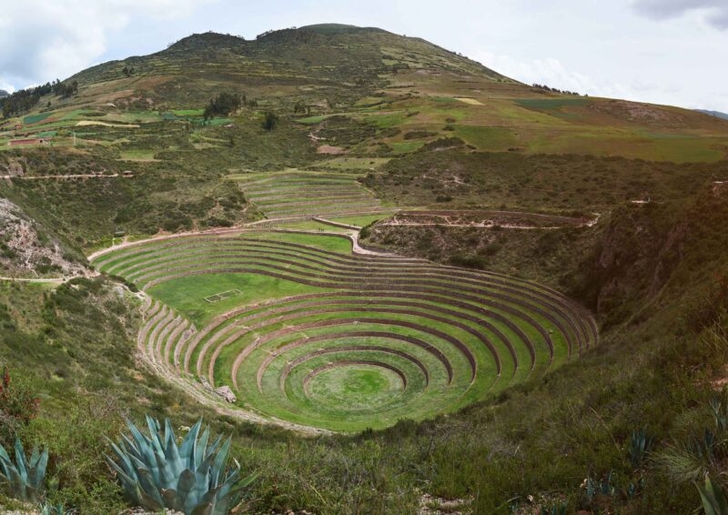 Panorama of moray sacred valley landscape in Peru