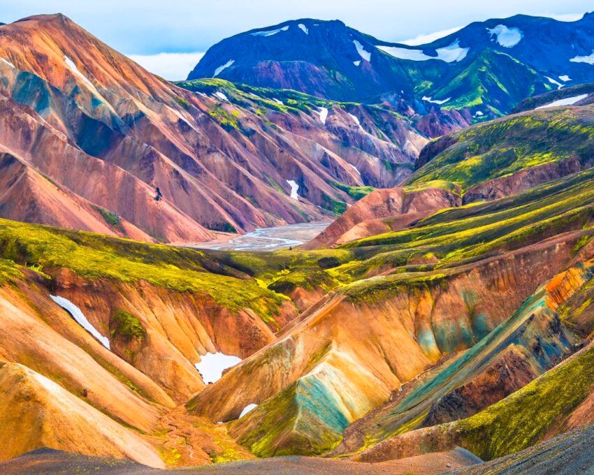 Beautiful colorful volcanic mountains Landmannalaugar in Iceland, summer time