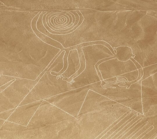 A monkey geoglyph, part of the Nazca Lines in Peru