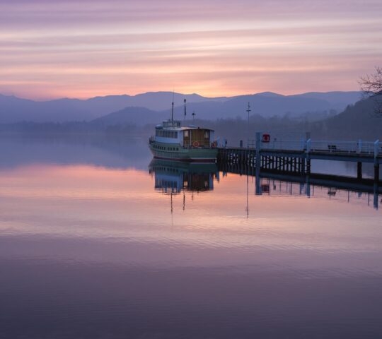Ullswater ferry at sunset