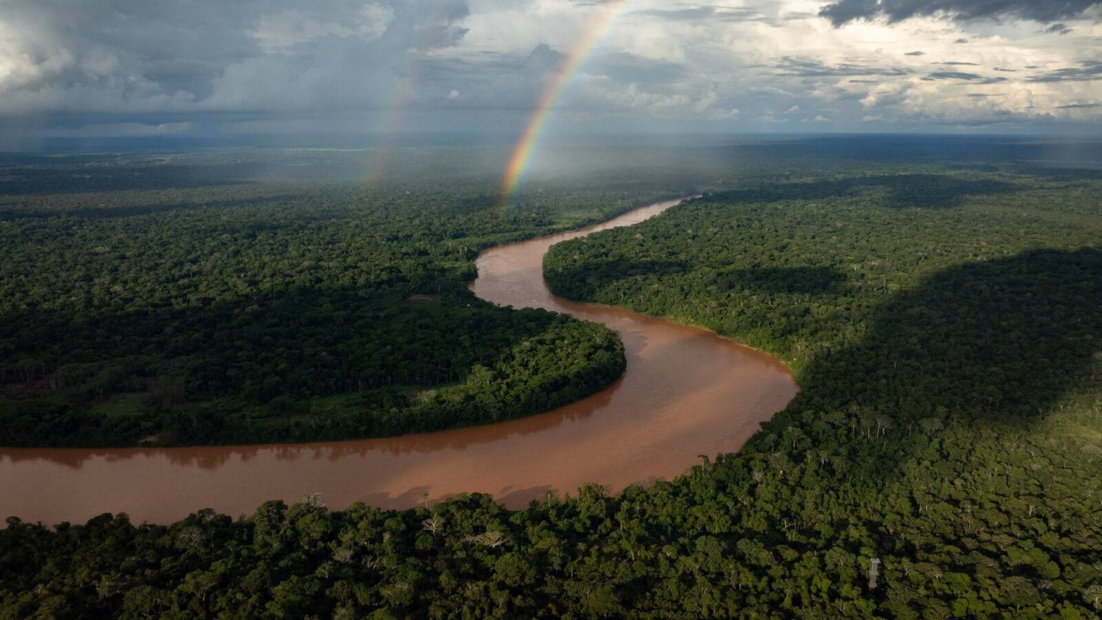 An aerial view of the Amazon River in northern Peru.
