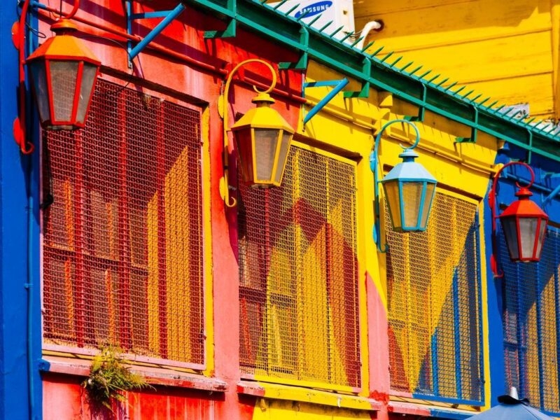 Colourful buildings in the La Boca neighbourhood in Buenos Aires, Argentina.