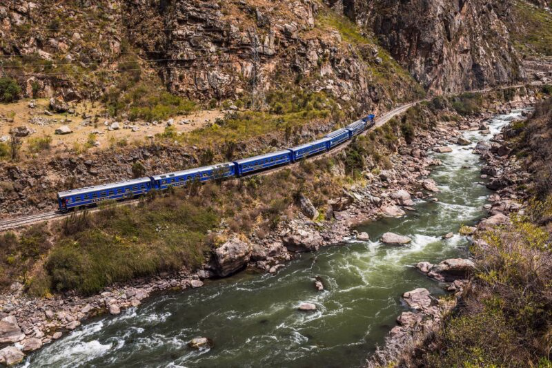 Aerial view of the Vistadome train to Machu Picchu
