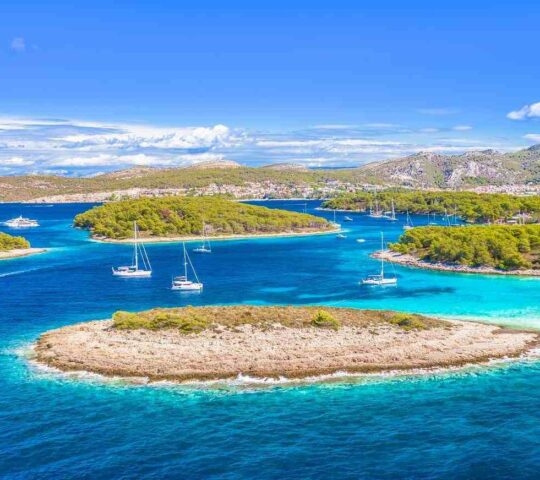 An aerial view of the Pakleni Islands.
