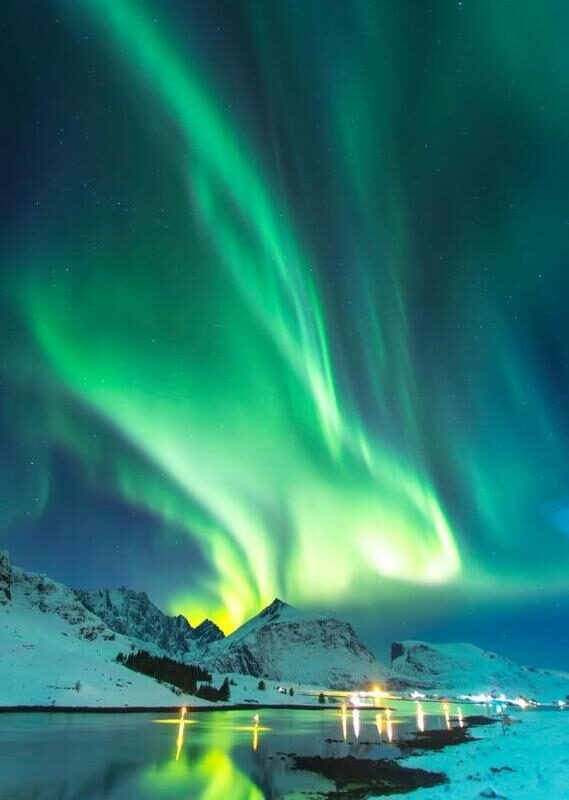 Northern lights in winter time in Norway
