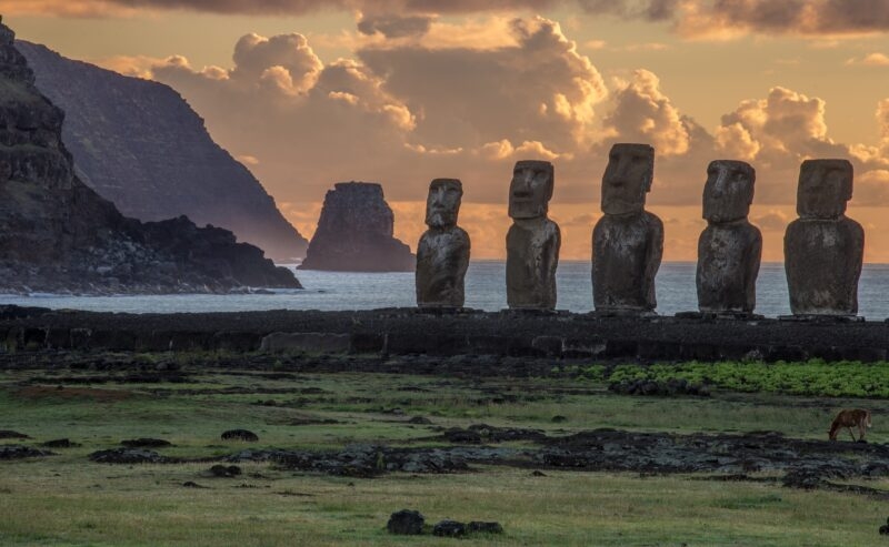 Moai statues in the Rano Raraku Volcano in Easter Island, Rapa Nui