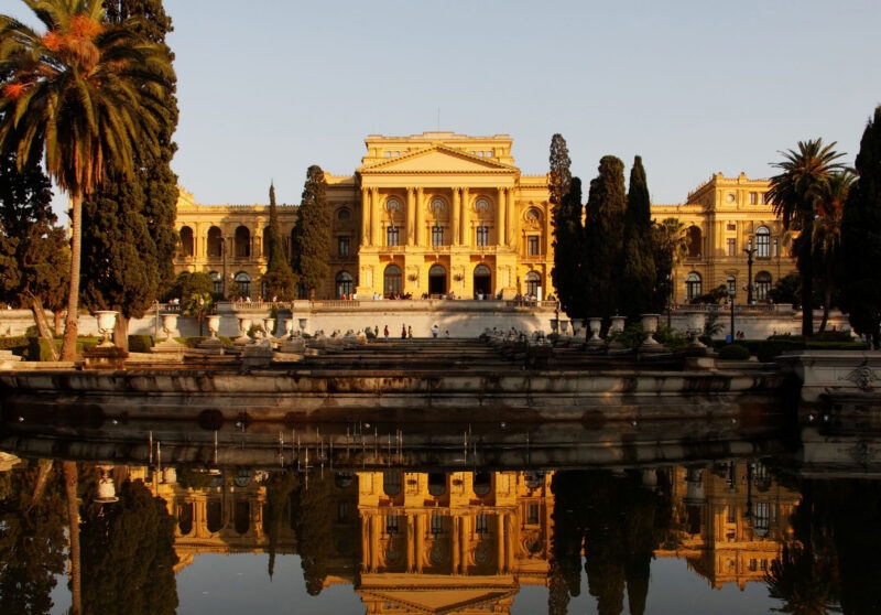 A building in Sao Paulo bathed in golden light.