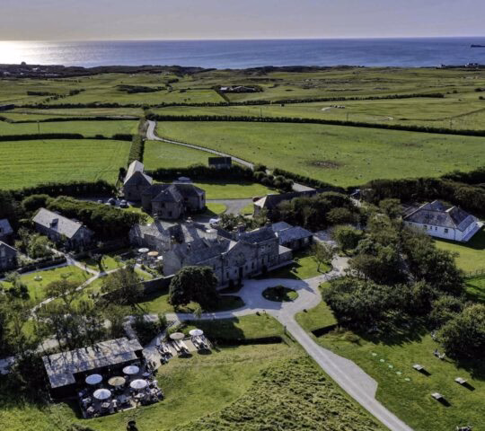 Aerial view of The Pig at Harlyn Bay hotel