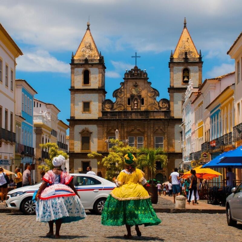 Women in colourful clothing in Pelourinho in Salvador, Brazil
