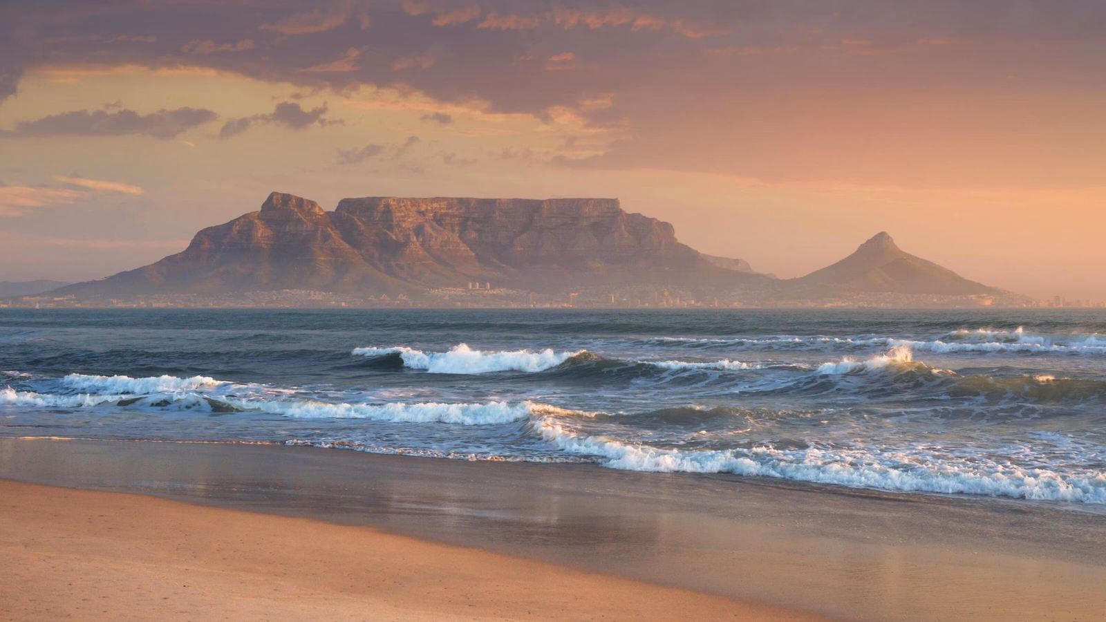 Beach near Cape Town with a view to Table Mountain.